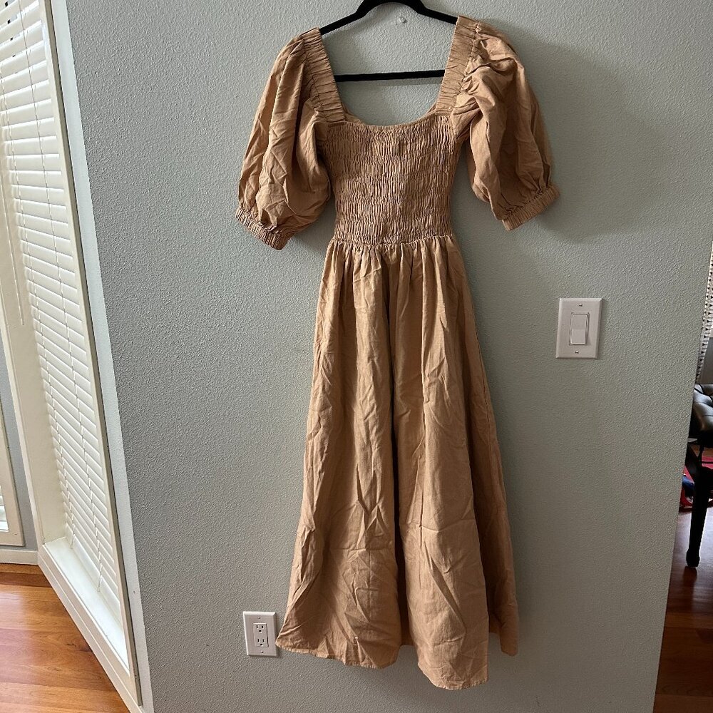 NWT Girl And The Sun Malena Maxi Dress XXS Sand Tan Smocked
